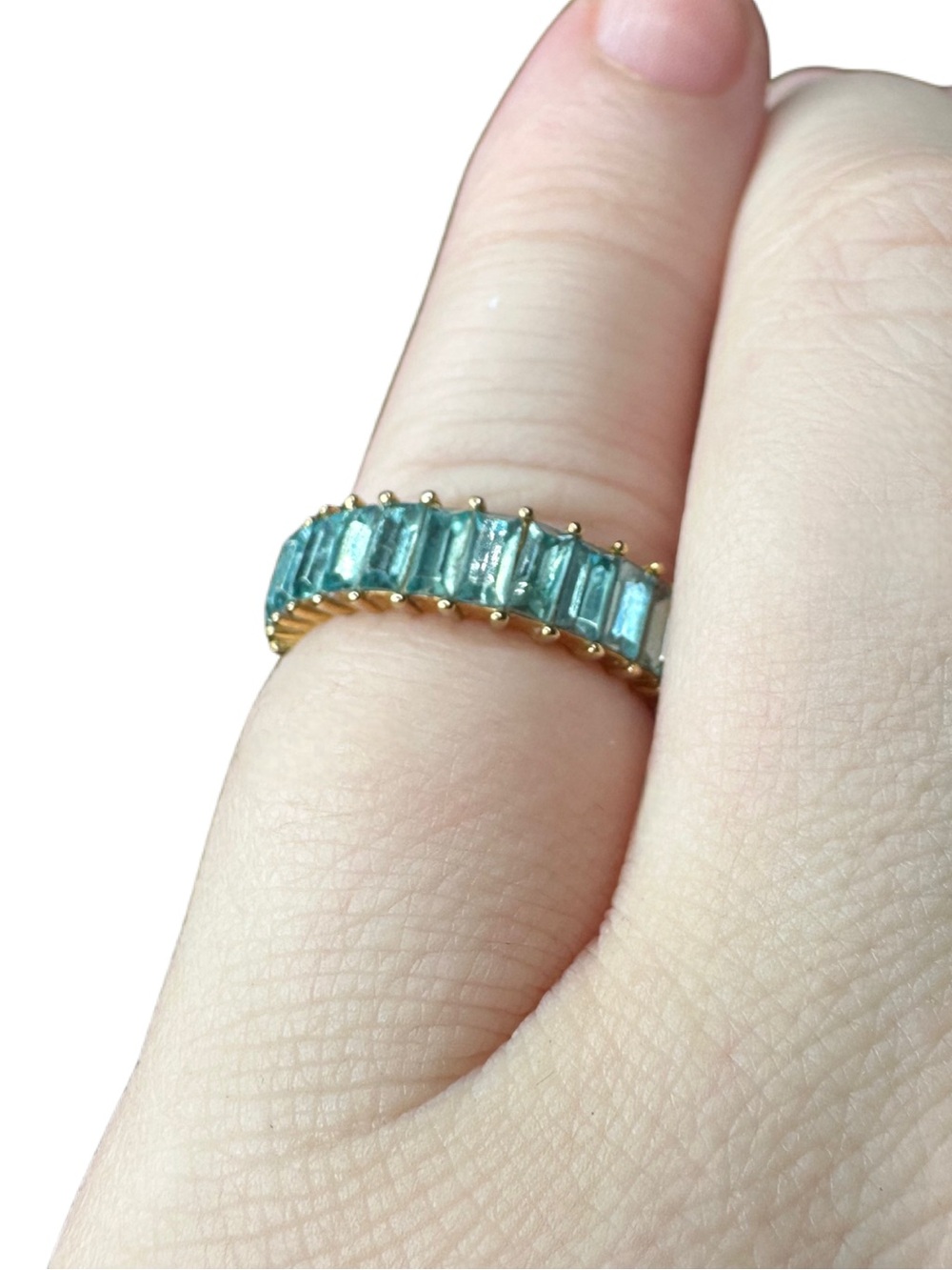 J. Crew Gold Band Ring with Teal Baguette Stones